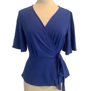 Zeagoo Women's Blue Wrap Blouse